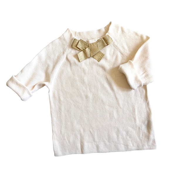 Crewcuts Other - J. CREW Kids CREWCUTS Cream with Gold Bow Cotton Ribbed Sweater Sz 6-7